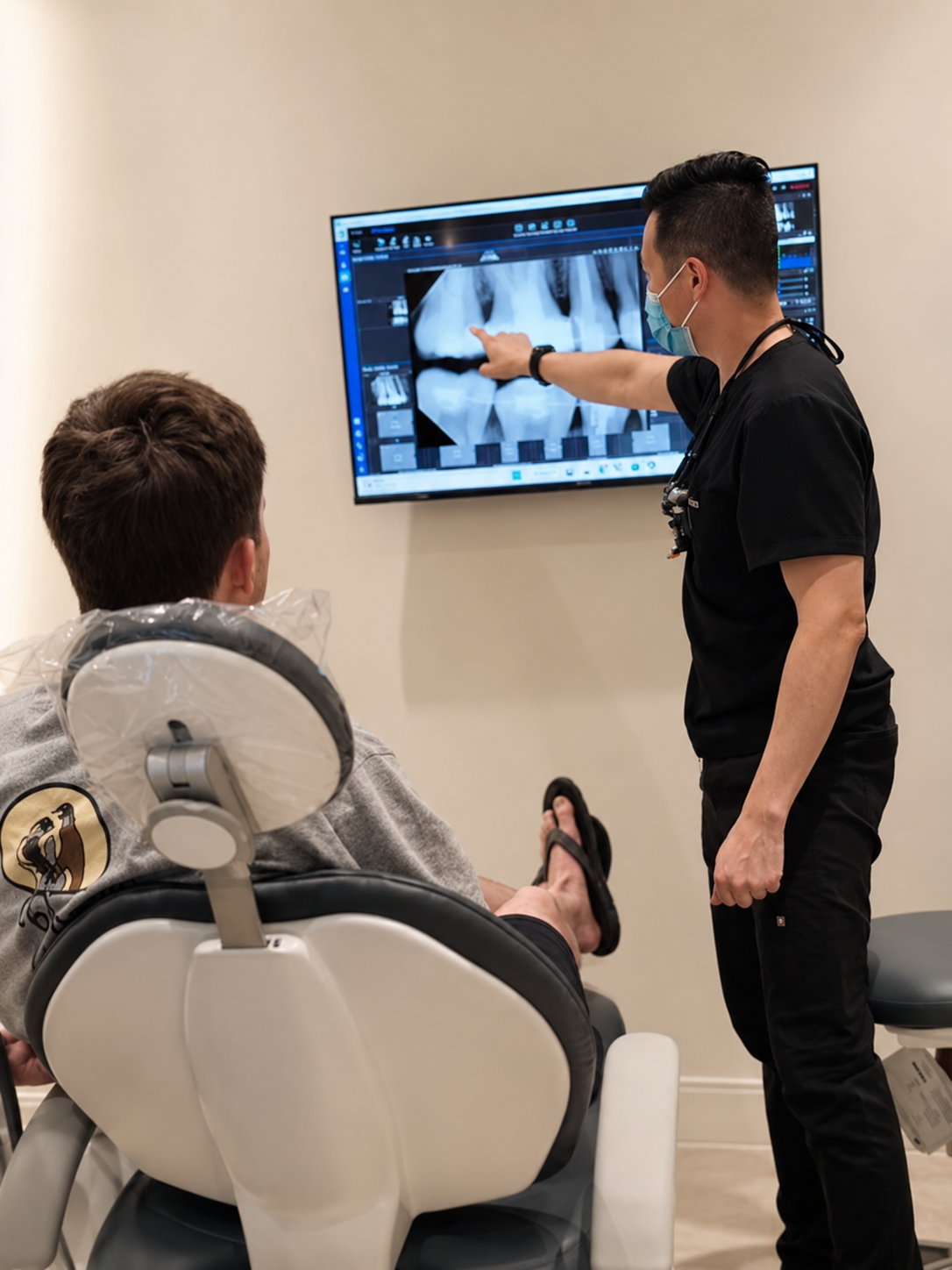 Rise Dental doctor explaining dental findings to a patient